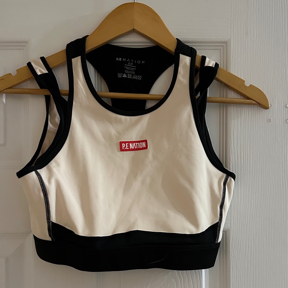 P.E Nation Cream and Black Active Bra